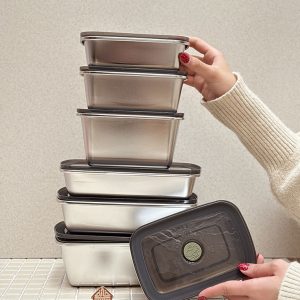 خرید ظرف غذا وکیوم استیل درب دار 7 تیکه