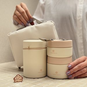 خرید ظرف غذا سه تیکه 420 میل مدل KORNA برند فرانسوی SANTECO کیف دار