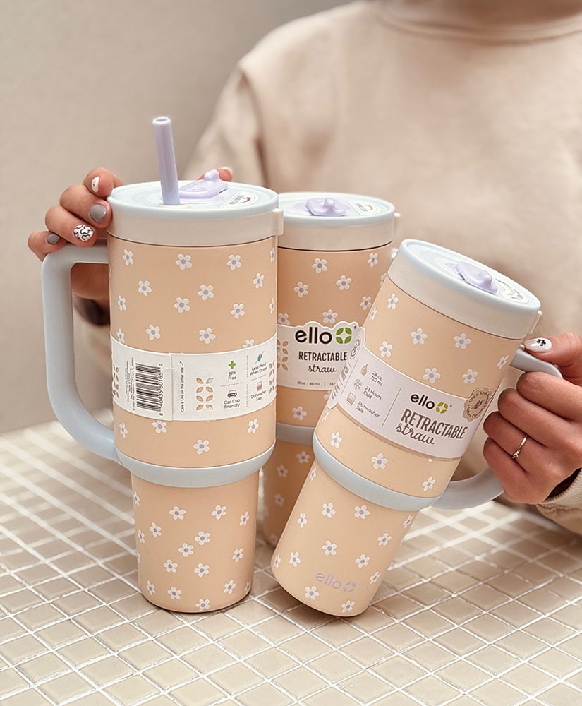 خرید تراول ماگ تامبلر نی دار برند آمریکایی ello گلدار 24oz