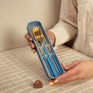 خرید ست قاشق چنگال و چاپستیک باکس دار طلایی