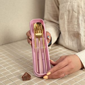 خرید ست قاشق چنگال و چاپستیک باکس دار طلایی
