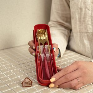خرید ست قاشق چنگال و چاپستیک باکس دار طلایی