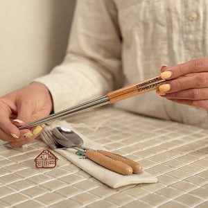 خرید ست قاشق چنگال و چاپستیک دسته بامبو استارباکس