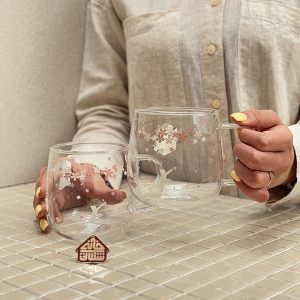 خرید ماگ پیرکس 530 میل برند DELISOGA طرح گل و گربه
