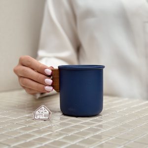 خرید ماگ لعابی دسته چوبی