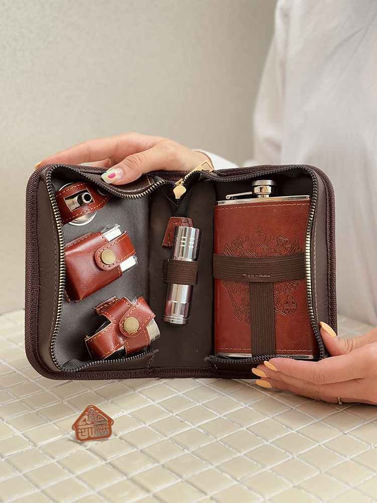 خرید ست قمقمه کتابی و شات کیف چرمی