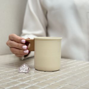 خرید ماگ لعابی دسته چوبی