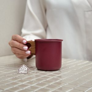 خرید ماگ لعابی دسته چوبی