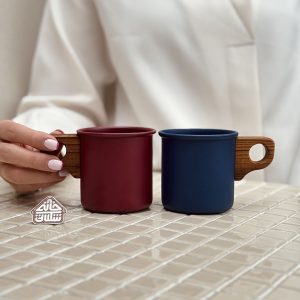 خرید ماگ لعابی دسته چوبی