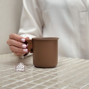 خرید ماگ لعابی دسته چوبی