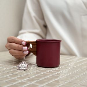 خرید ماگ لعابی دسته چوبی