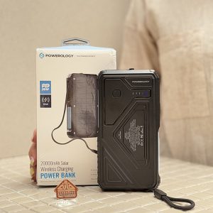 خرید پاوربانک اورجینال 20000 میلی آمپر برند POWEROLOGY مدل SOLAR WIRELESS CHARGING