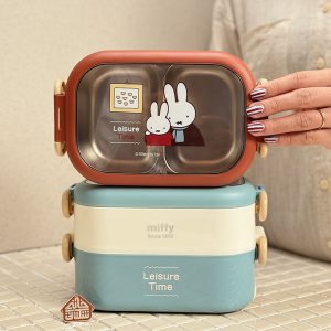 خرید ظرف غذا دوطبقه داخل استیل طرح خرگوش بامزه miffy