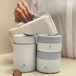 خرید ظرف غذا سه تیکه 420 میل مدل KORNA برند فرانسوی SANTECO کیف دار