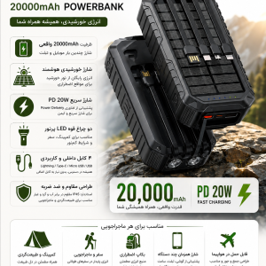 پاوربانک اورجینال خورشیدی چندکاره 20000 میلی آمپر برند GREEN LION مدل SOLAR MATE کد003751 - تصویر 12